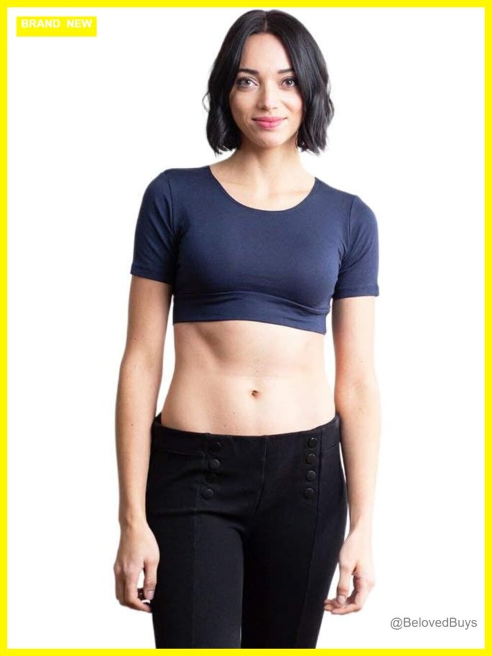 Half Tee Layering Crop Undershirt for Women - Short Sleeve Scoop Neck